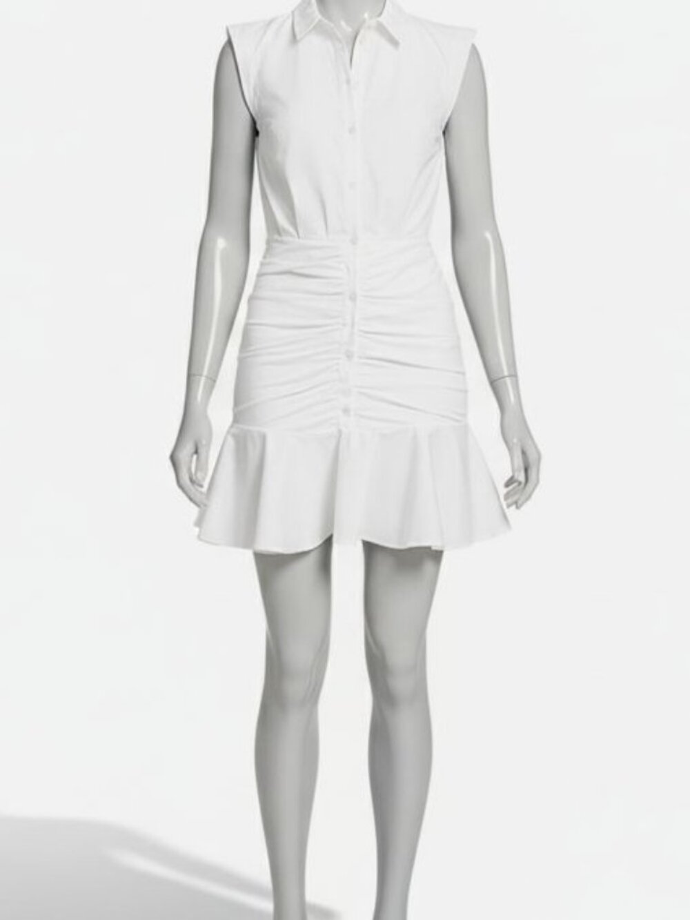 Veronica Beard Women's White Bell Cotton Cap Sleeve Ruched Shirtdress Size 4